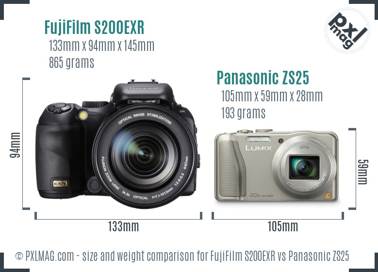 FujiFilm S200EXR vs Panasonic ZS25 size comparison FujiFilm S200EXR vs Panasonic ZS25 size comparison