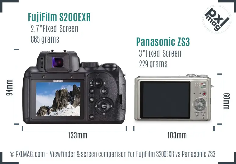 FujiFilm S200EXR vs Panasonic ZS3 Screen and Viewfinder comparison