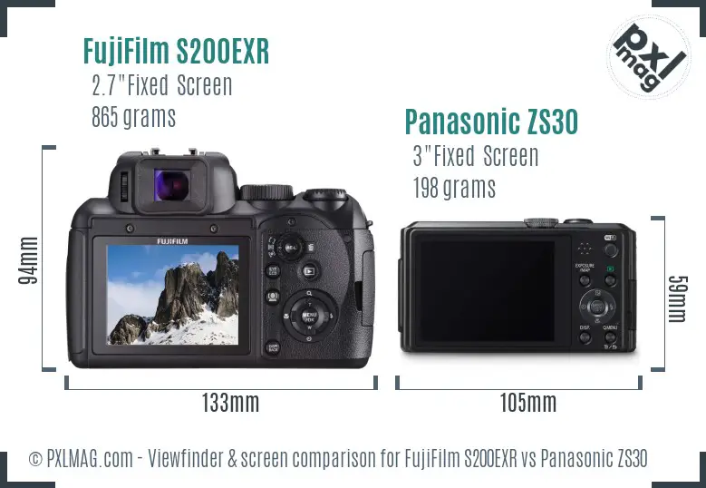 FujiFilm S200EXR vs Panasonic ZS30 Screen and Viewfinder comparison