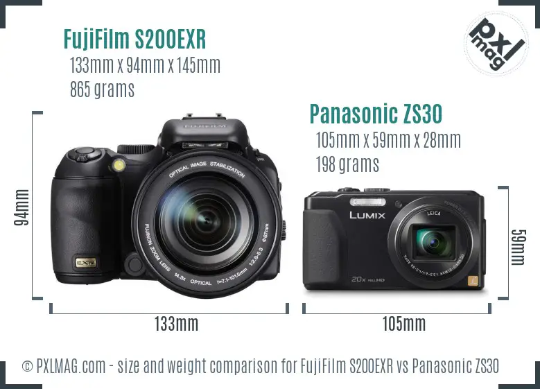 FujiFilm S200EXR vs Panasonic ZS30 size comparison