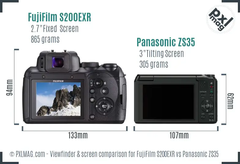 FujiFilm S200EXR vs Panasonic ZS35 Screen and Viewfinder comparison