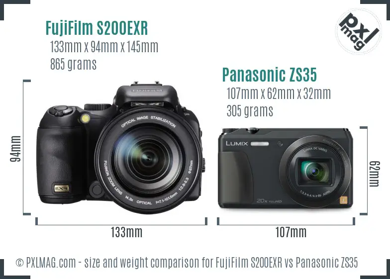 FujiFilm S200EXR vs Panasonic ZS35 size comparison