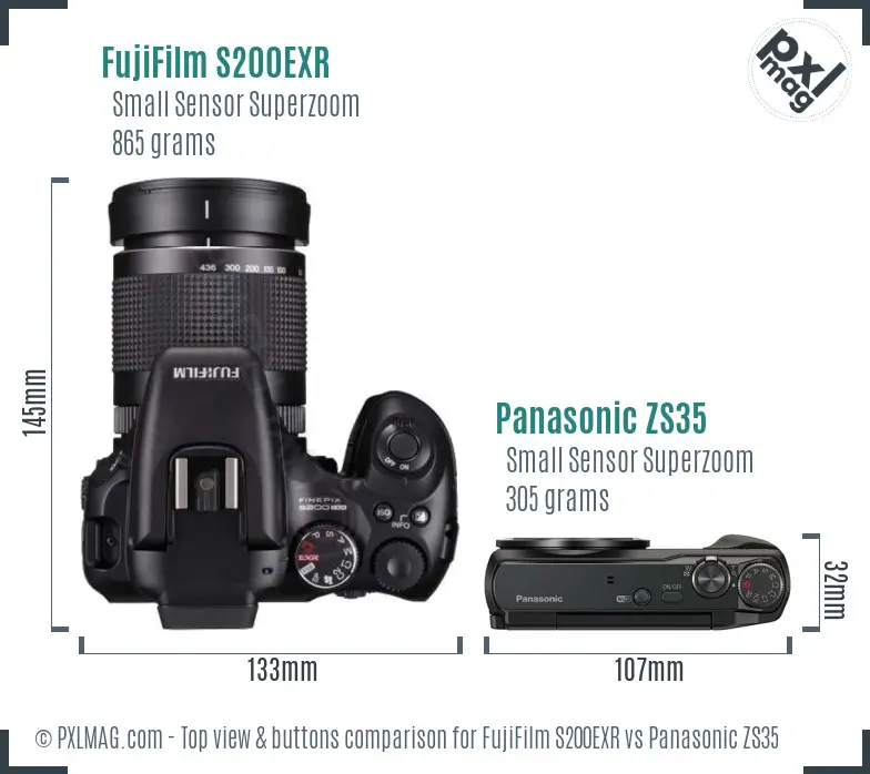 FujiFilm S200EXR vs Panasonic ZS35 top view buttons comparison