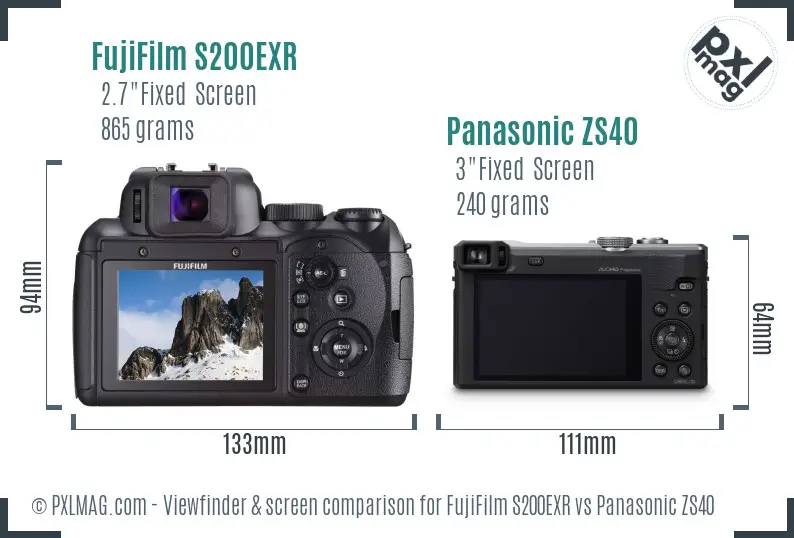FujiFilm S200EXR vs Panasonic ZS40 Screen and Viewfinder comparison FujiFilm S200EXR vs Panasonic ZS40 Screen and Viewfinder comparison