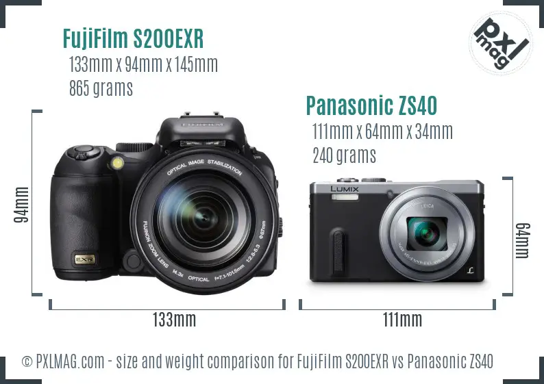 FujiFilm S200EXR vs Panasonic ZS40 size comparison FujiFilm S200EXR vs Panasonic ZS40 size comparison