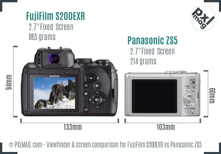 FujiFilm S200EXR vs Panasonic ZS5 Screen and Viewfinder comparison