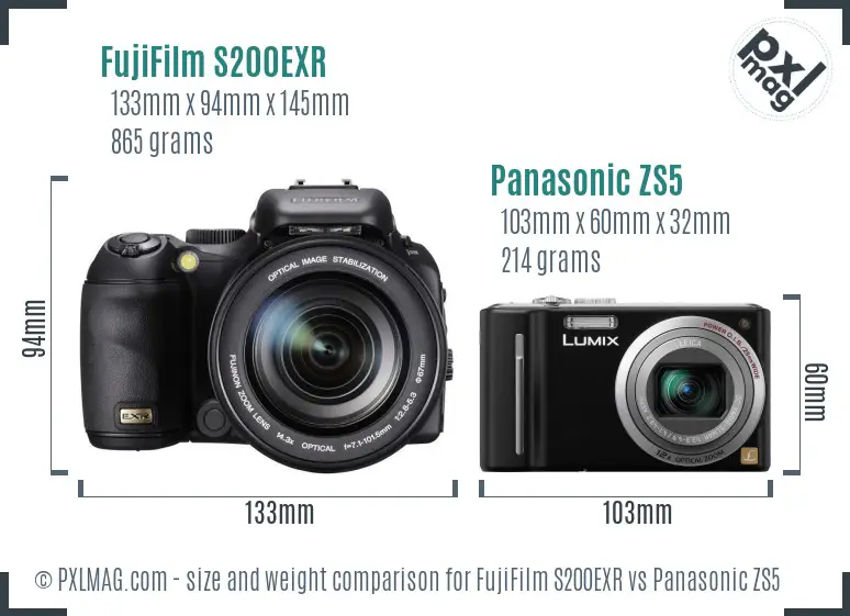 FujiFilm S200EXR vs Panasonic ZS5 size comparison