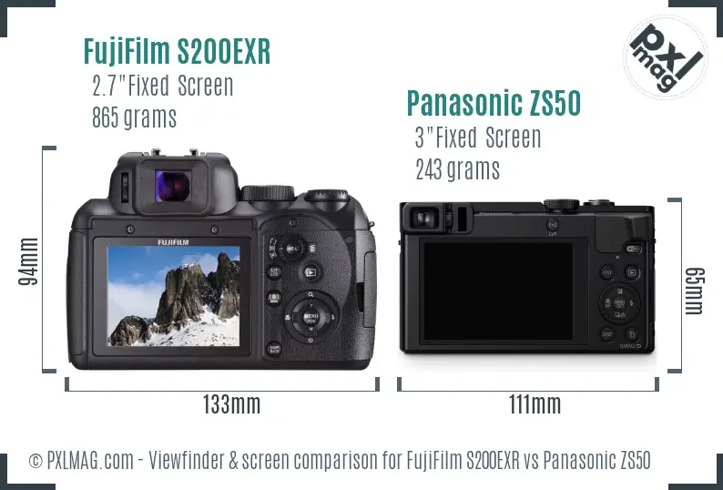 FujiFilm S200EXR vs Panasonic ZS50 Screen and Viewfinder comparison FujiFilm S200EXR vs Panasonic ZS50 Screen and Viewfinder comparison