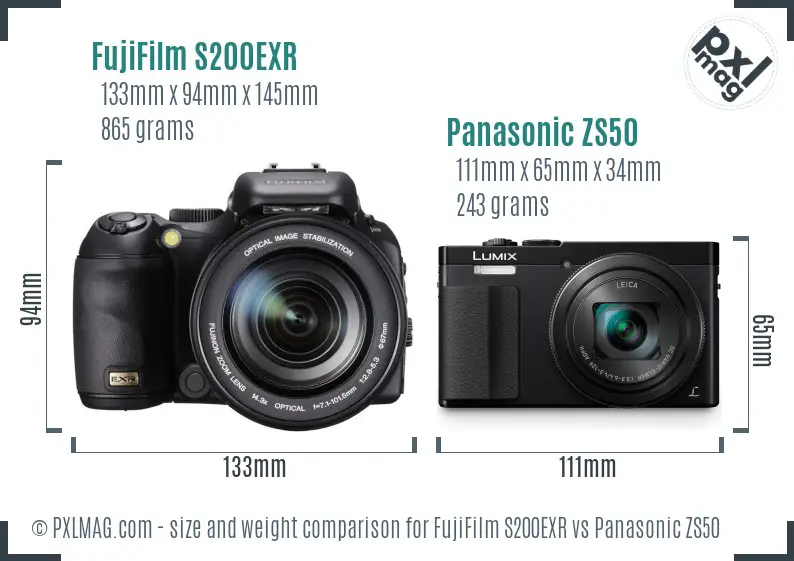FujiFilm S200EXR vs Panasonic ZS50 size comparison FujiFilm S200EXR vs Panasonic ZS50 size comparison