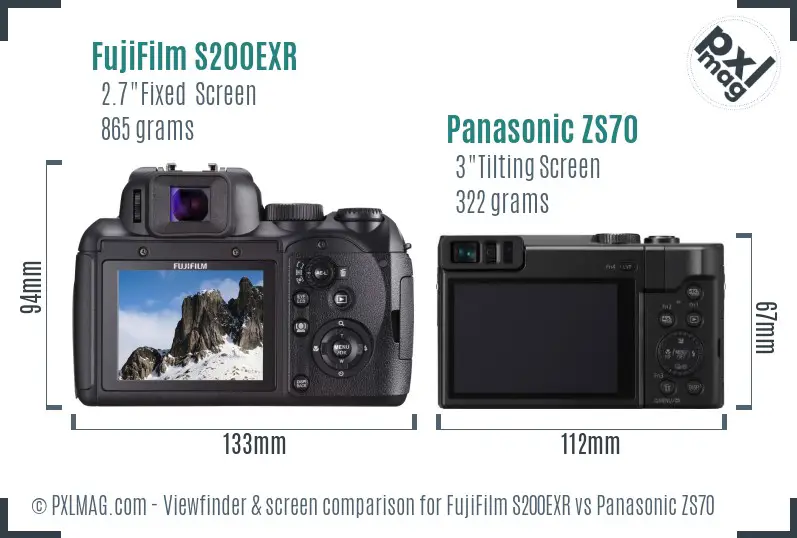 FujiFilm S200EXR vs Panasonic ZS70 Screen and Viewfinder comparison