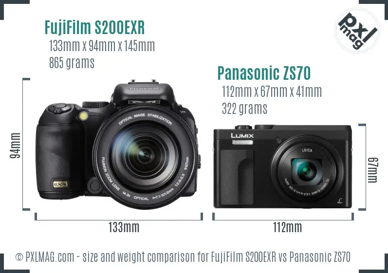 FujiFilm S200EXR vs Panasonic ZS70 size comparison