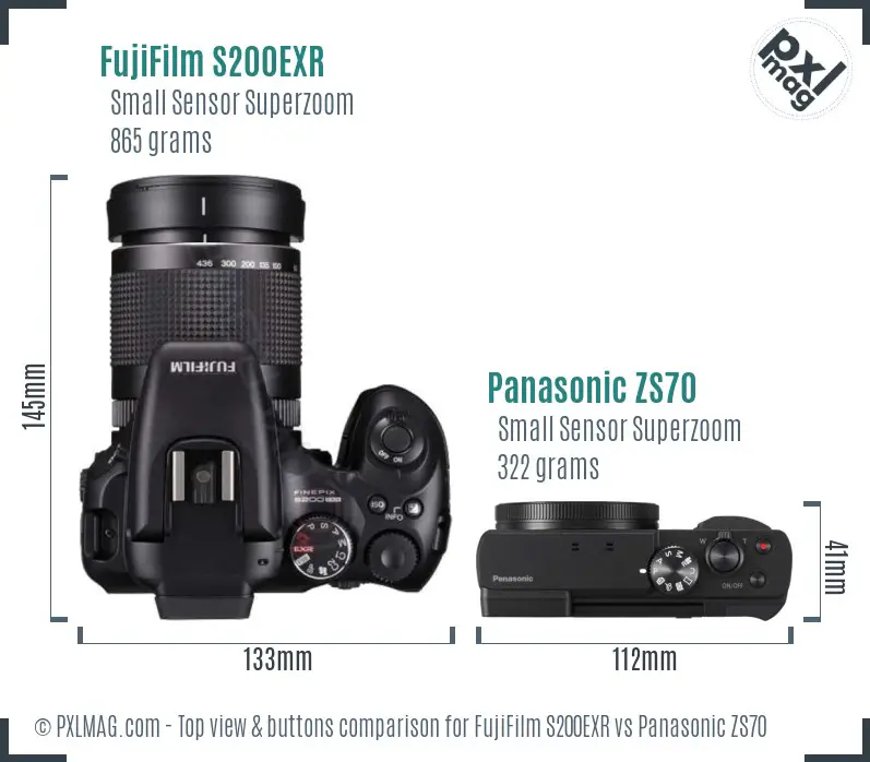 FujiFilm S200EXR vs Panasonic ZS70 top view buttons comparison