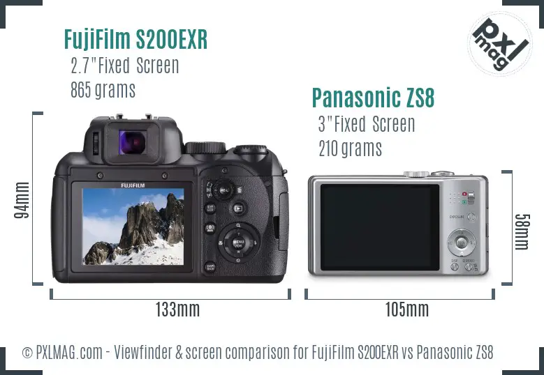 FujiFilm S200EXR vs Panasonic ZS8 Screen and Viewfinder comparison