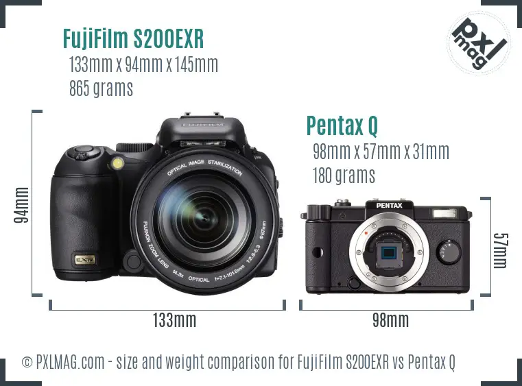 FujiFilm S200EXR vs Pentax Q size comparison