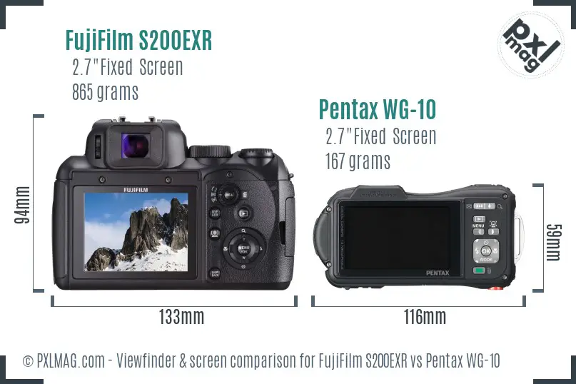 FujiFilm S200EXR vs Pentax WG-10 Screen and Viewfinder comparison