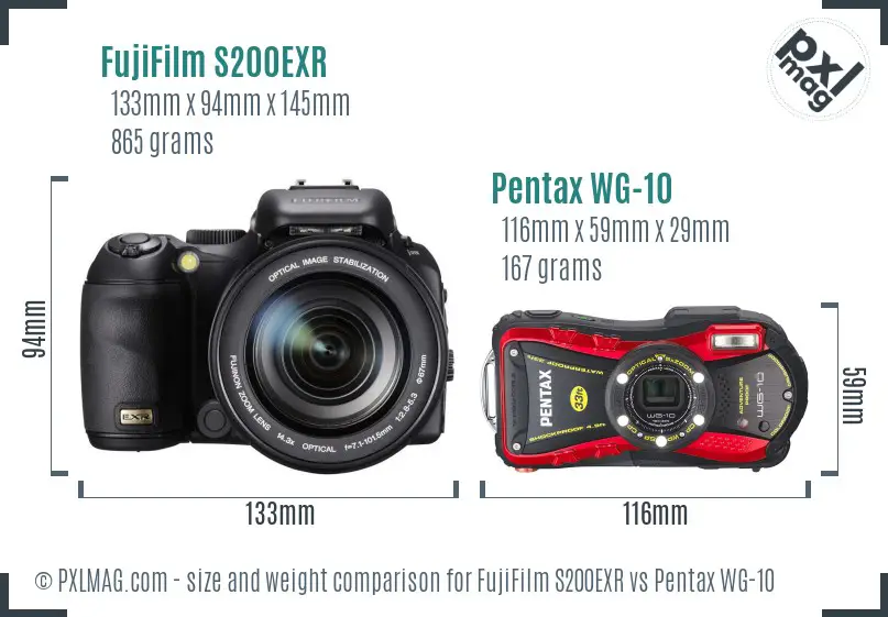 FujiFilm S200EXR vs Pentax WG-10 size comparison