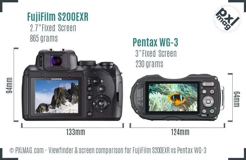 FujiFilm S200EXR vs Pentax WG-3 Screen and Viewfinder comparison