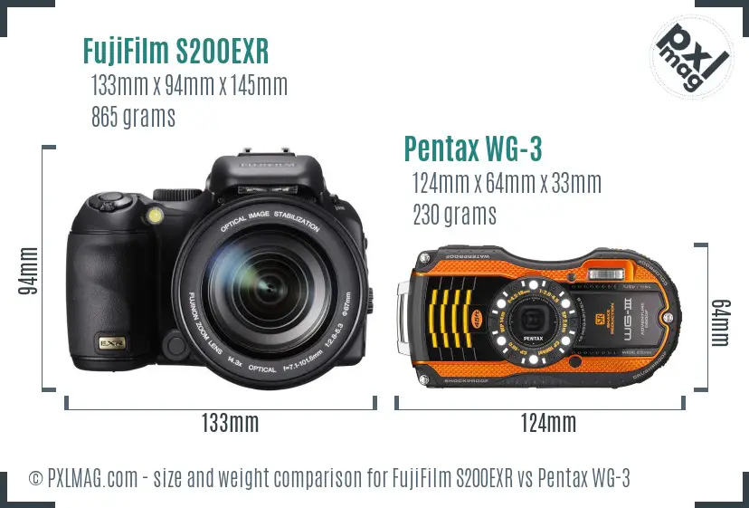 FujiFilm S200EXR vs Pentax WG-3 size comparison