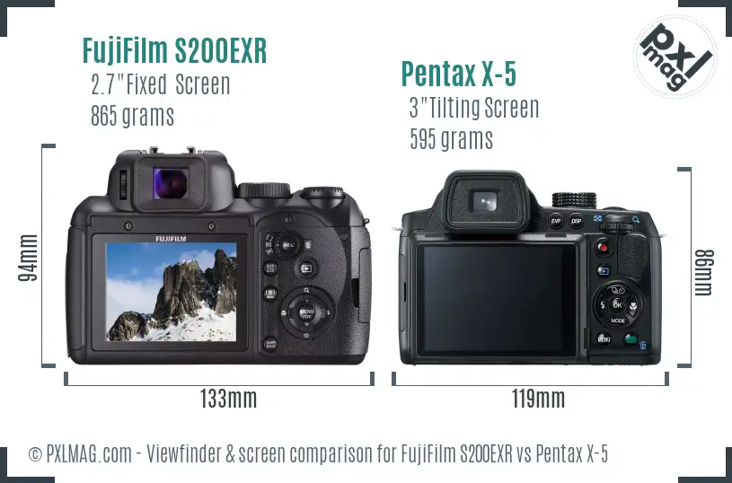 FujiFilm S200EXR vs Pentax X-5 Screen and Viewfinder comparison