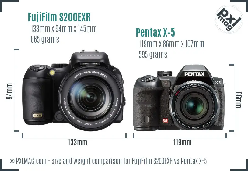 FujiFilm S200EXR vs Pentax X-5 size comparison