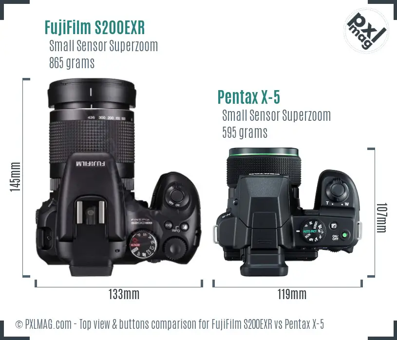 FujiFilm S200EXR vs Pentax X-5 top view buttons comparison