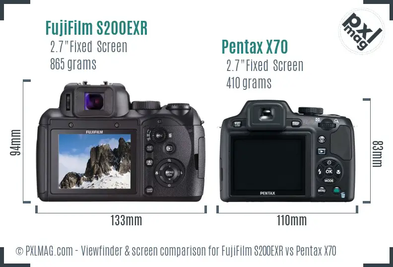 FujiFilm S200EXR vs Pentax X70 Screen and Viewfinder comparison