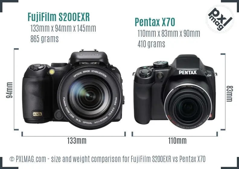 FujiFilm S200EXR vs Pentax X70 size comparison
