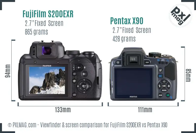 FujiFilm S200EXR vs Pentax X90 Screen and Viewfinder comparison