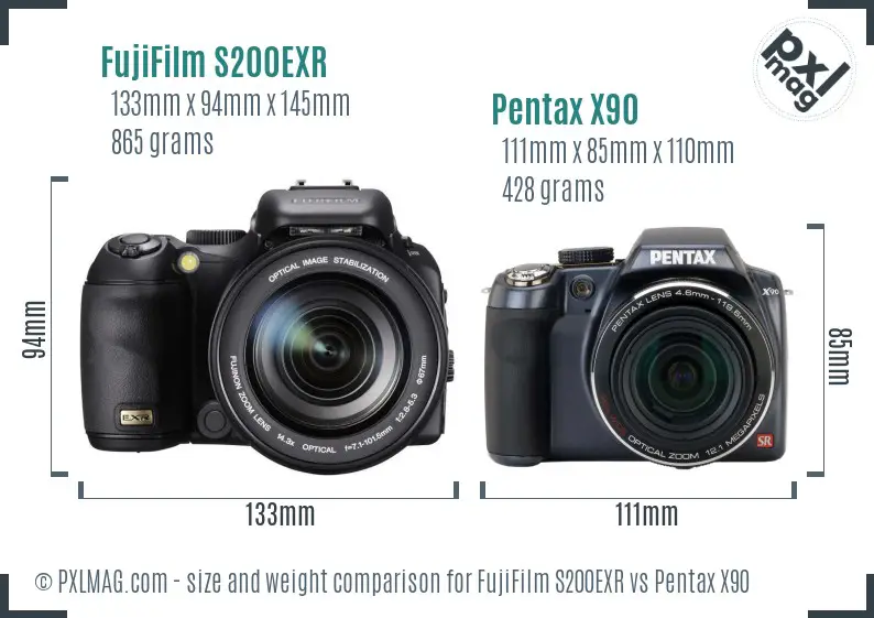 FujiFilm S200EXR vs Pentax X90 size comparison