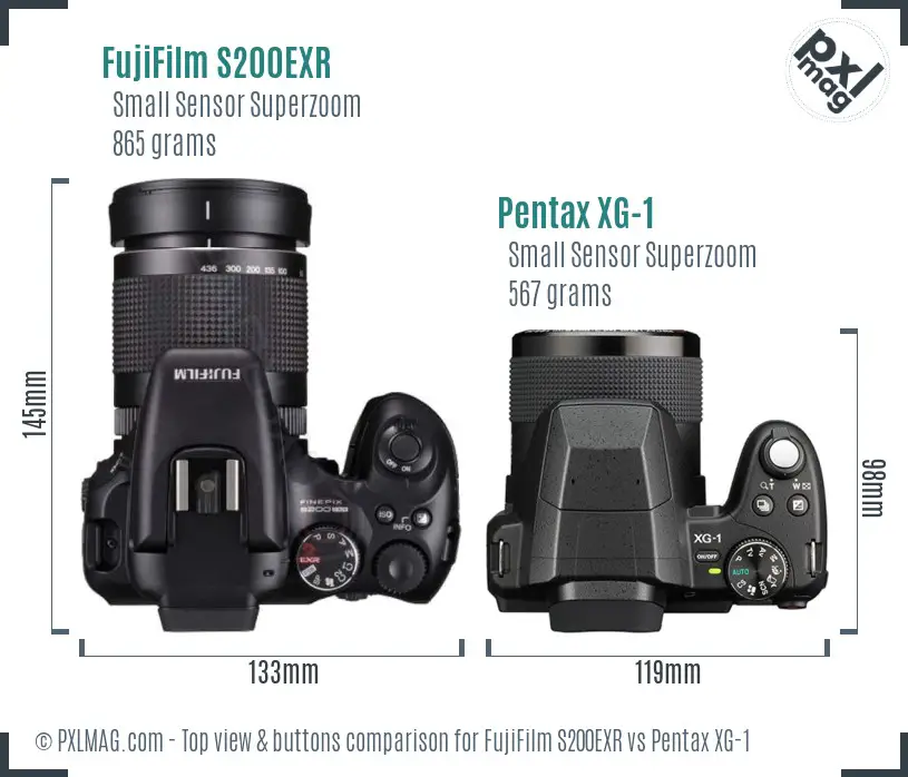 FujiFilm S200EXR vs Pentax XG-1 top view buttons comparison FujiFilm S200EXR vs Pentax XG-1 top view buttons comparison