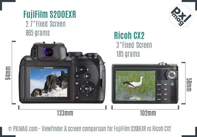 FujiFilm S200EXR vs Ricoh CX2 Screen and Viewfinder comparison