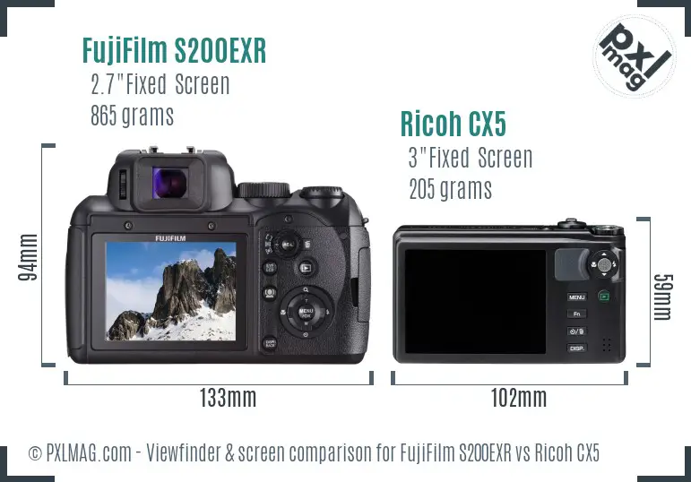 FujiFilm S200EXR vs Ricoh CX5 Screen and Viewfinder comparison FujiFilm S200EXR vs Ricoh CX5 Screen and Viewfinder comparison