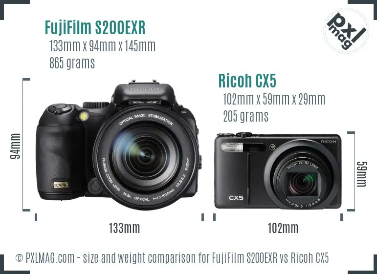 FujiFilm S200EXR vs Ricoh CX5 size comparison FujiFilm S200EXR vs Ricoh CX5 size comparison
