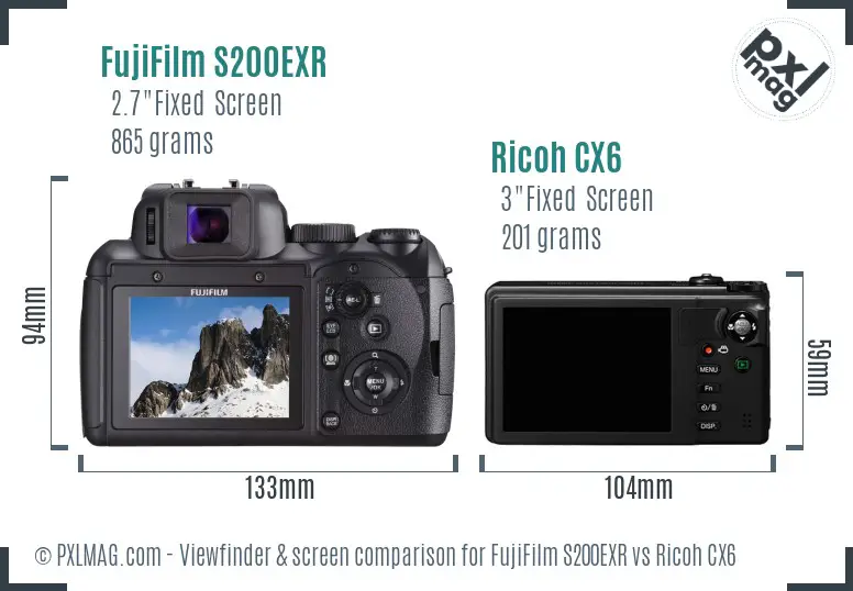 FujiFilm S200EXR vs Ricoh CX6 Screen and Viewfinder comparison
