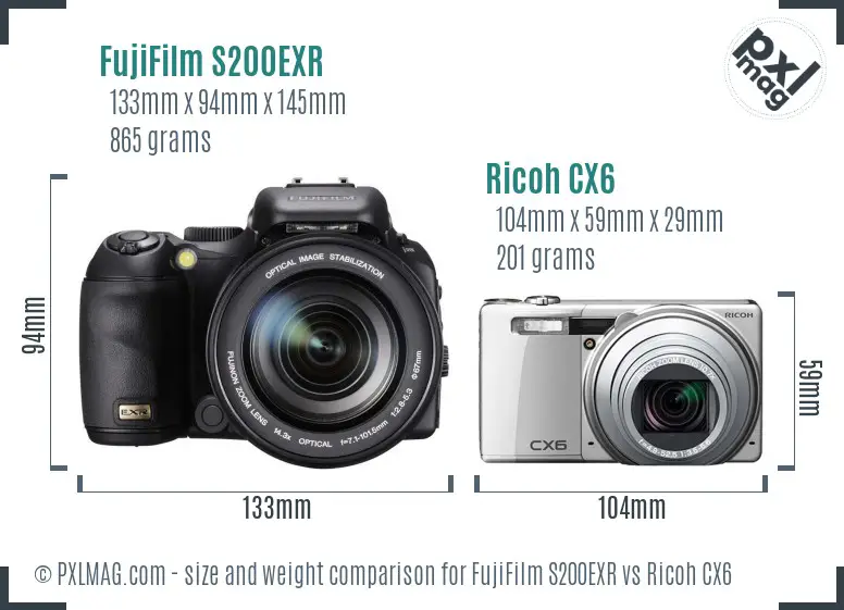 FujiFilm S200EXR vs Ricoh CX6 size comparison