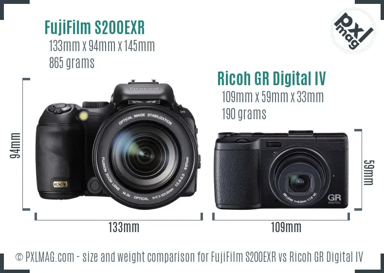 FujiFilm S200EXR vs Ricoh GR Digital IV size comparison