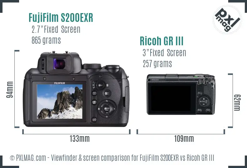 FujiFilm S200EXR vs Ricoh GR III Screen and Viewfinder comparison