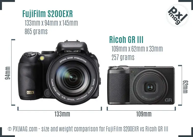 FujiFilm S200EXR vs Ricoh GR III size comparison