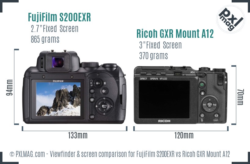 FujiFilm S200EXR vs Ricoh GXR Mount A12 Screen and Viewfinder comparison