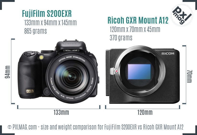FujiFilm S200EXR vs Ricoh GXR Mount A12 size comparison