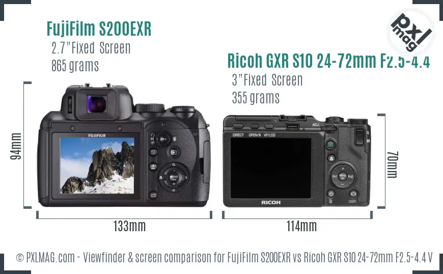 FujiFilm S200EXR vs Ricoh GXR S10 24-72mm F2.5-4.4 VC Screen and Viewfinder comparison FujiFilm S200EXR vs Ricoh GXR S10 24-72mm F2.5-4.4 VC Screen and Viewfinder comparison