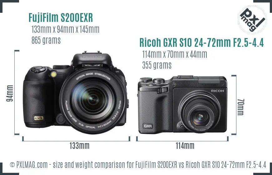 FujiFilm S200EXR vs Ricoh GXR S10 24-72mm F2.5-4.4 VC size comparison FujiFilm S200EXR vs Ricoh GXR S10 24-72mm F2.5-4.4 VC size comparison