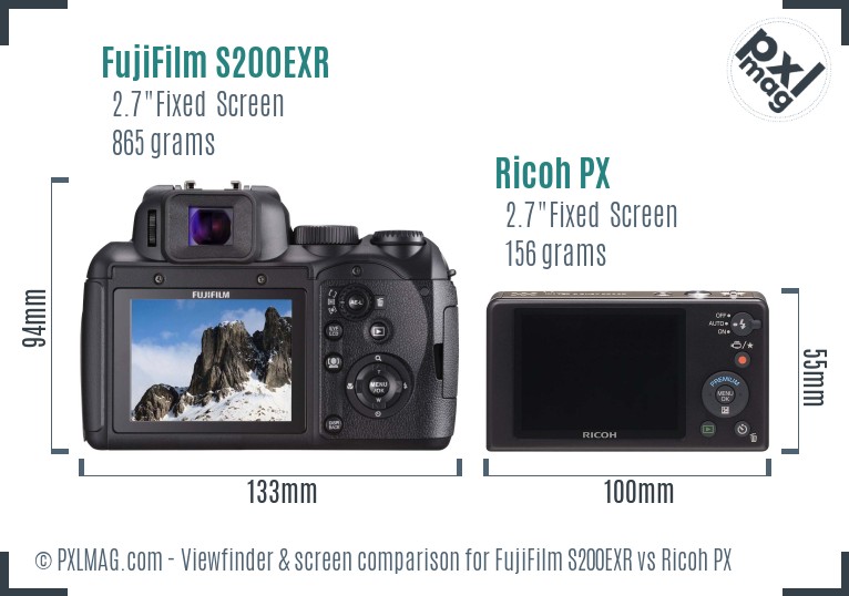 FujiFilm S200EXR vs Ricoh PX Screen and Viewfinder comparison