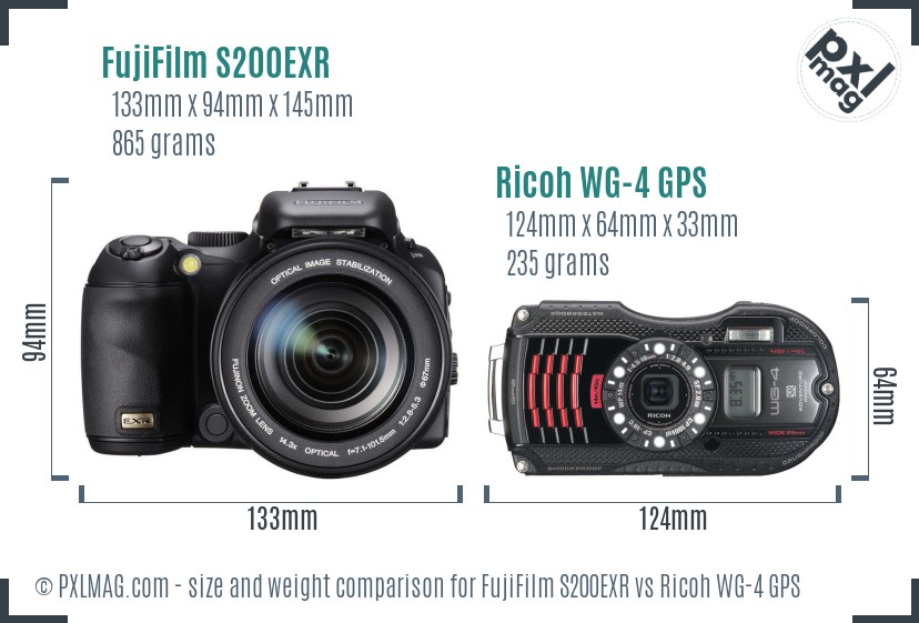 FujiFilm S200EXR vs Ricoh WG-4 GPS size comparison