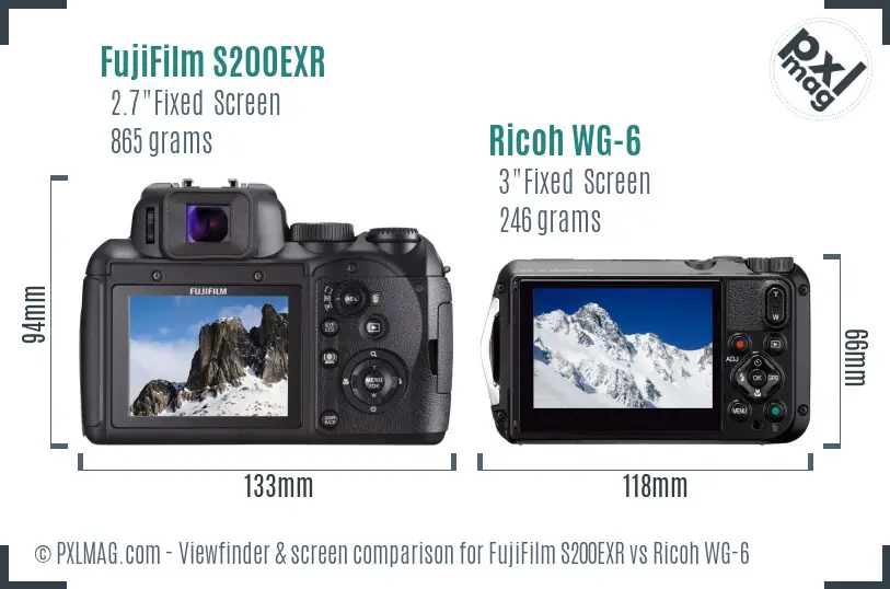 FujiFilm S200EXR vs Ricoh WG-6 Screen and Viewfinder comparison