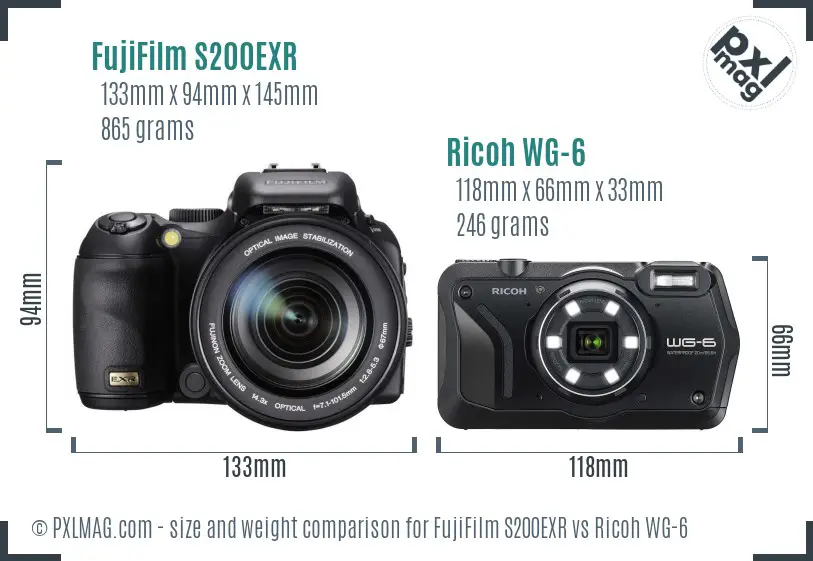 FujiFilm S200EXR vs Ricoh WG-6 size comparison