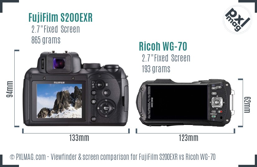 FujiFilm S200EXR vs Ricoh WG-70 Screen and Viewfinder comparison