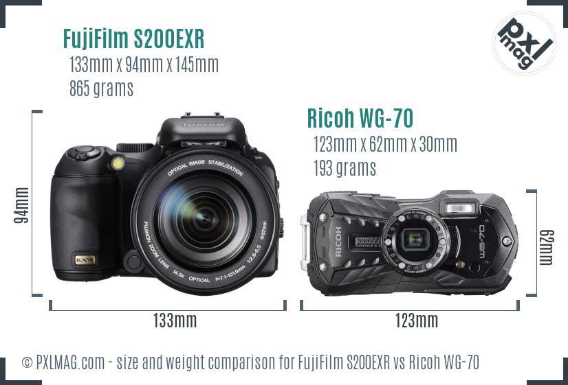 FujiFilm S200EXR vs Ricoh WG-70 size comparison FujiFilm S200EXR vs Ricoh WG-70 size comparison