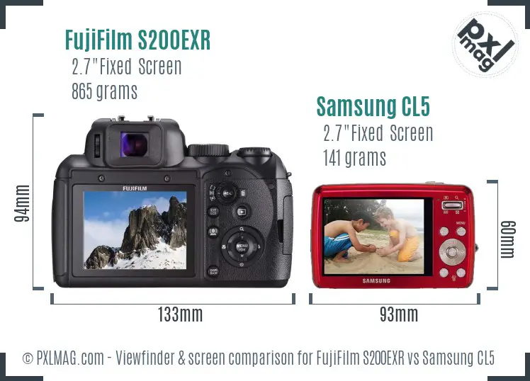 FujiFilm S200EXR vs Samsung CL5 Screen and Viewfinder comparison