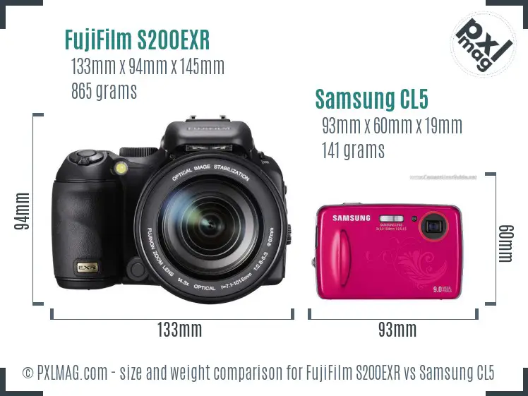 FujiFilm S200EXR vs Samsung CL5 size comparison